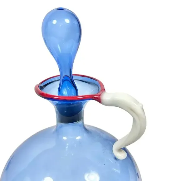 Vintage Bimini Blue Glass Liqueur Decanter Set by Fritz Lampl Blown Art 1920s - Picture 5 of 11